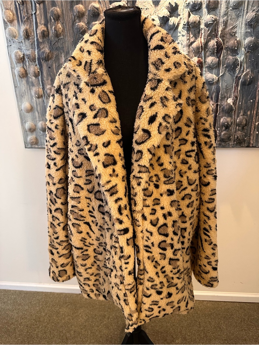 Leopard #2 Print 2X Faux Fur Coat with pockets no front closures